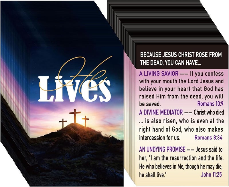 Noveread 200 Pcs Gospel Tract Card Salvation Cards Pocket Holy Postcard Prayer Postcards Christian Inspirational Bible Verses Bookmark for Christian Gift(He Lives) - Image 1